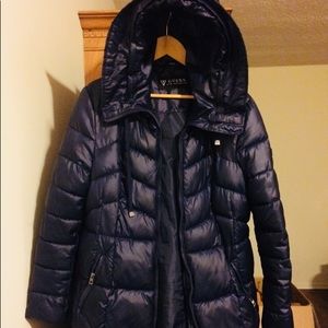 Navy Blue Guess Jean Puffer Coat